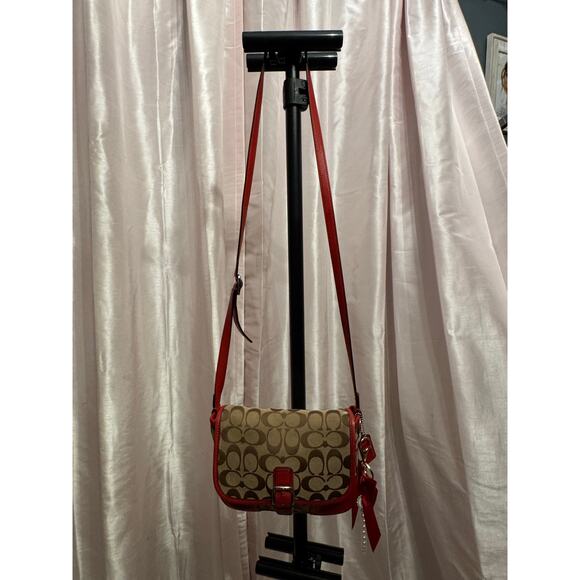 Coach F30601 Signature Jacquard Crossbody – Red Leather Trim - Picture 4 of 11